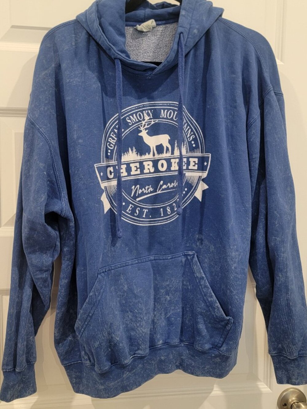 Great Smoky Mountains Cherokee NC Blue Hoodie Woman Size Large